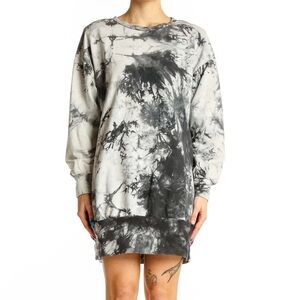 AQUA Bloomingdale’s Gray Black Tie-Dye Sweatshirt Mini Dress Long Sleeve Cotton
